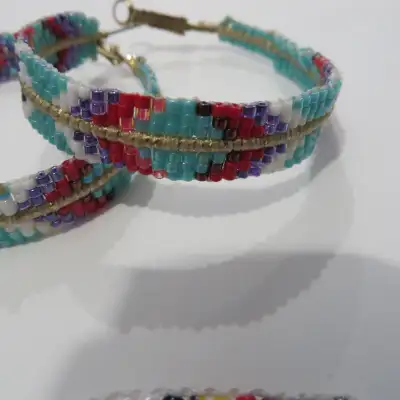 NATIVE BEADED  EARRINGS AND HAIR CLIP, View more