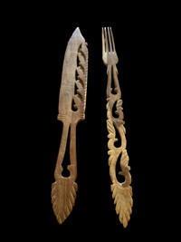 Vintage Sandalwood Carved Knife and Fork Set from India !
