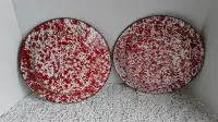 Vintage Enamelware Plates,--Red and White Splatter Ware