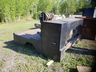 9' x 7'7" Steel Welding Deck. Has a 34" subframe and is 56" from front to center of axle. Dual 30" c...
