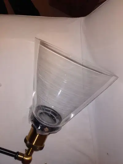 Black and gold wall lamp brand new in Glass lamp shade Adjustable Plug in Had on and off switch on c...