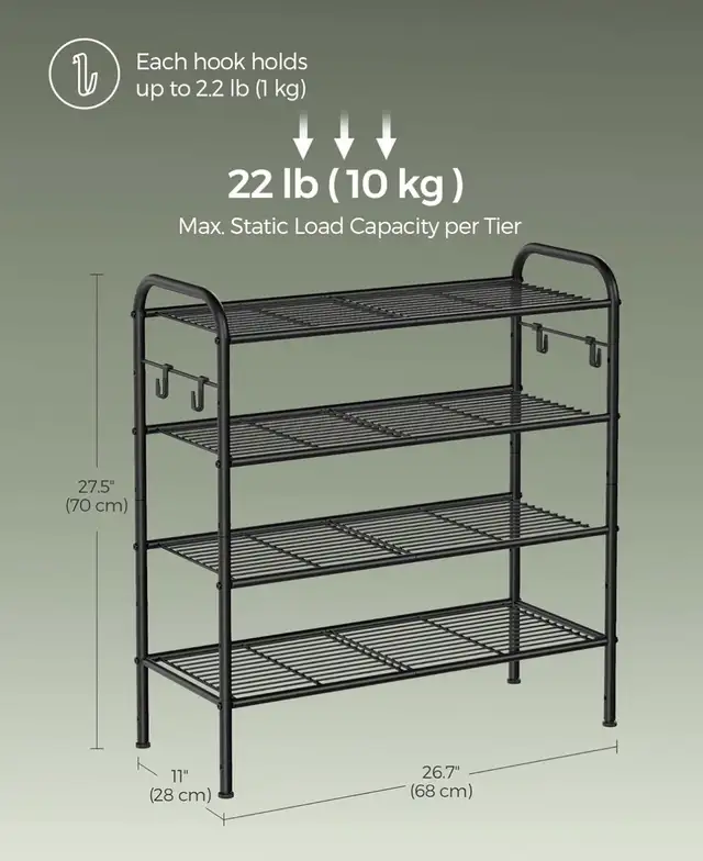 Adjustable Shoe Rack Organizer with Hooks – Steel Frame in Storage & Organization in Oshawa / Durham Region - Image 4