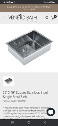 N32 X 19  LARGE SINK STAINLESS STEE  UNDERMOUNT