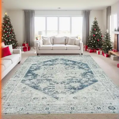 Washable Area Rug for Living Room 6x9 Feet Vintage Medallion Bedroom Rug Boho Non-Slip Carpet for Hi...
