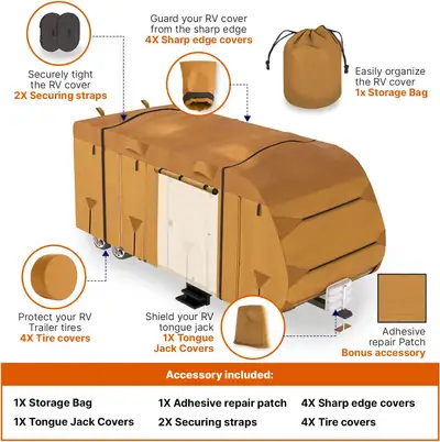 - new in box: Lanceton 18-20ft Travel Trailer Camper RV Cover Package Premium Heavy-Duty Waterproof...