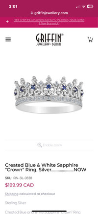 Blue and White Saphire Crown Ring 