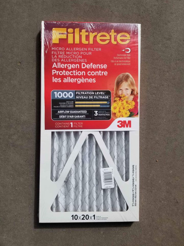 Filtrete 10x20x1 MPR 1000 Rating Pleated AC Furnace Air Filter in Heaters, Humidifiers & Dehumidifiers in Edmonton