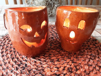 Vintage Pair RUSS Halloween Ceramic Pumpkins