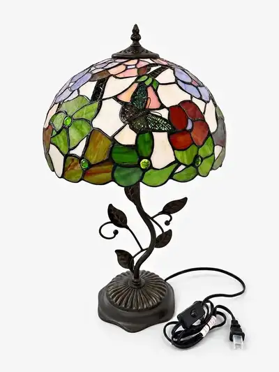 NEW-IN-BOX Tiffany-Style Stained Glass Butterfly Table Lamp, View more