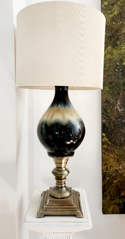 Vintage Cobalt Blue Drip Glaze Pottery Accent Table Lamp in Indoor Lighting & Fans in City of Toronto