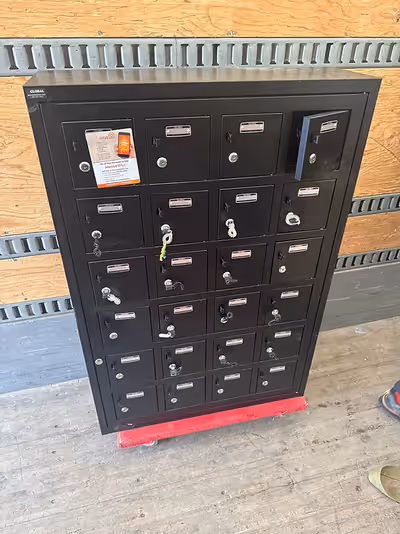 Global Industrial 6 Tier 24 Door Locker Condition: Excellent Dimension: 32-1/8"W x 10-1/8"D x 46-11/...