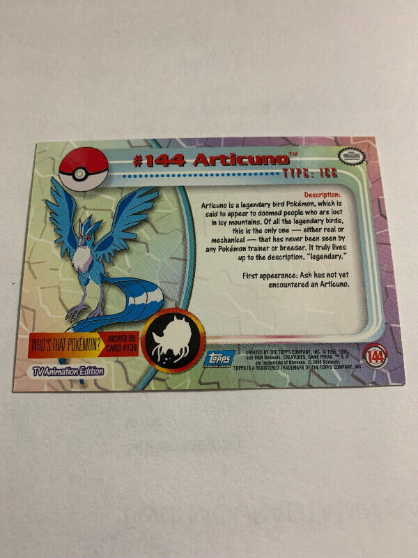 Articuno #144 Pokemon Topps Series 3 TV Animation Edition Card dans Art et objets de collection  à Longueuil/Rive Sud - Image 4