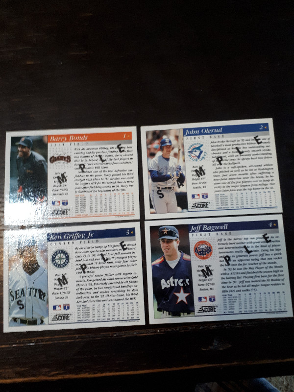 1993 Score Baseball "Sample" Promo 8 Card Complete Set in Arts & Collectibles in Chatham-Kent - Image 2