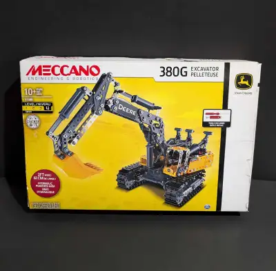 Meccano John Deere 380G Excavator building you set. Complete. Untested. Features 725 parts, hydrauli...
