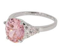 Silver Ring - Large Swarovski Pink Crystal Gem Diamonds 7, 8, 9