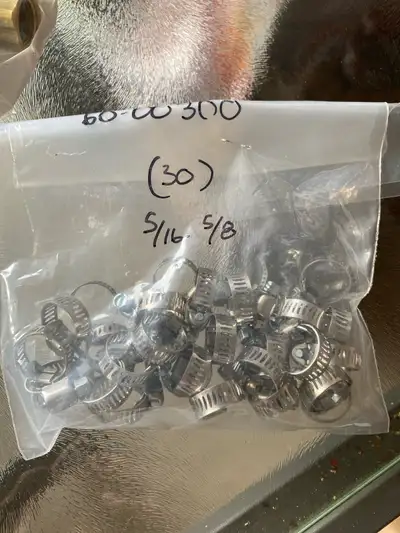 I have a bag of 30 new stainless steel hose clamps, perfect for various automotive and household app...