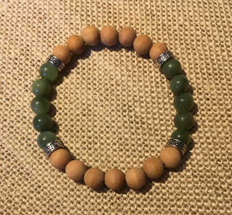 New Genuine Stones BC Jade and Sandalwood Lovely Bracelet -7 in