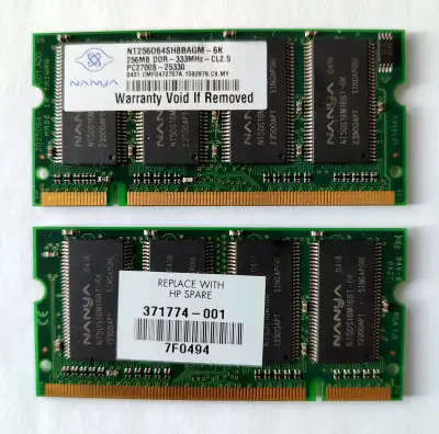 NANYA DDR PC2700 333MHZ 256MB LAPTOP RAM NT256D64SH8BAGM-6K, View more