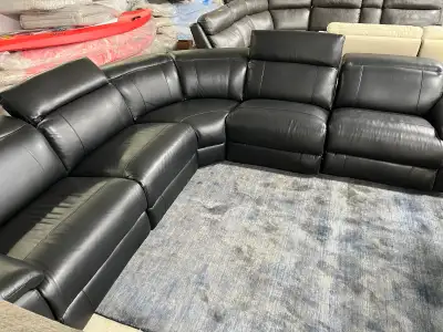 $5,999 new, selling for $3,250, top grain leather power reclining sectional, USB ports