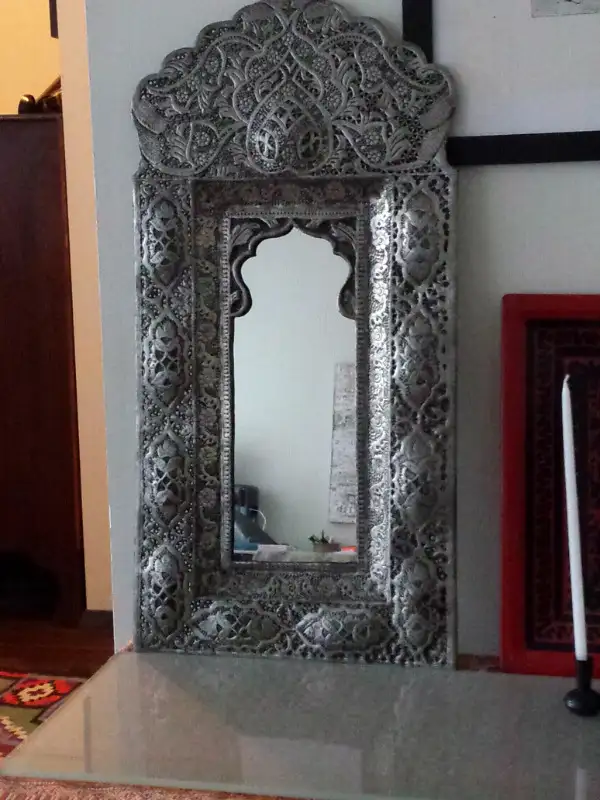 Antique Ornate Metal Framed Mirror- India /Morocco in Arts & Collectibles in Calgary - Image 3
