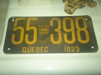 plaque d immatriculation de 1923 prix 500$ de la rédemption