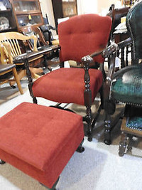antique vintage arm chair and ottoman.. new fabric and restored