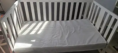 White Baby Crib with Clean Mattress – Excellent Condition, View more