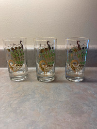 Vintage peacock glasses with raised glass design. No chips