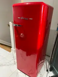 Red freezer with drawers