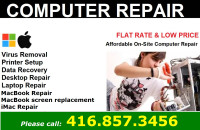 On-Site, Computer repair and service. We fix Mac + PC computers!