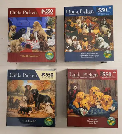 4 Casse-têtes 550 Mcx. Linda Picken - Chiens Et Chats Tous complets 10$ chaque ou 30$ pour les 4 J'a...