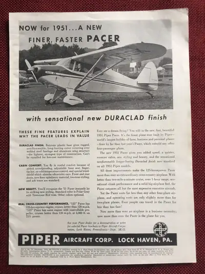 « Now for 1951...A new finer, faster Pacer.« Dimensions : 8 inches wide by 11 inches high. In good c...