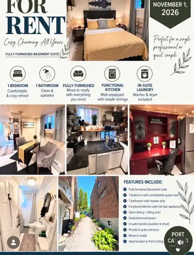 1 bedroom 1 bathroom + den kitchenette with full fridge fully furnished all utilities included + int...