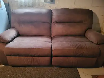 Brown large 2 seat recliner. Great condition. 76l × 36w x 38h. It can if required, be disassembled f...