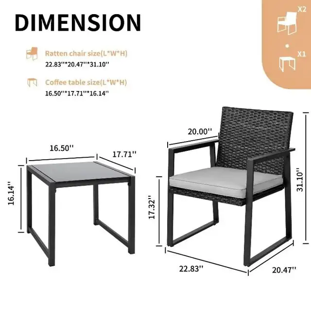 3-Piece Wicker Patio Bistro Set – Outdoor Chairs & Glass Table in Patio & Garden Furniture in Cambridge - Image 5