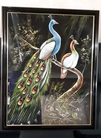 Hand-Painted Peacock Painting with Frame
