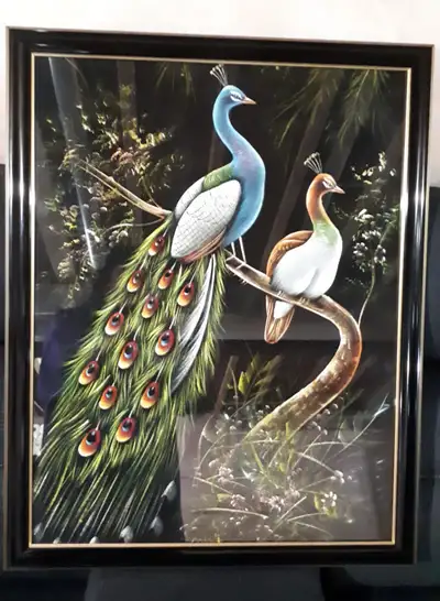 Hand-Painted Peacock Painting with Frame, View more