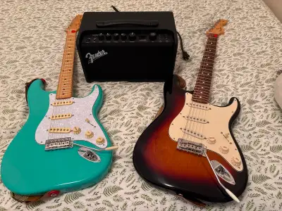 Fender Stratocasters guitars& Mustang LT40 40watt amp, View more