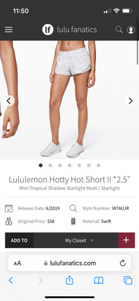 Lululemon Hotty Hot Short II *2.5” size 2
