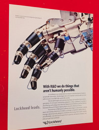 RETRO 1992 LOCKHEED R&D ROBOTIC HAND ORIGINAL PRINT AD