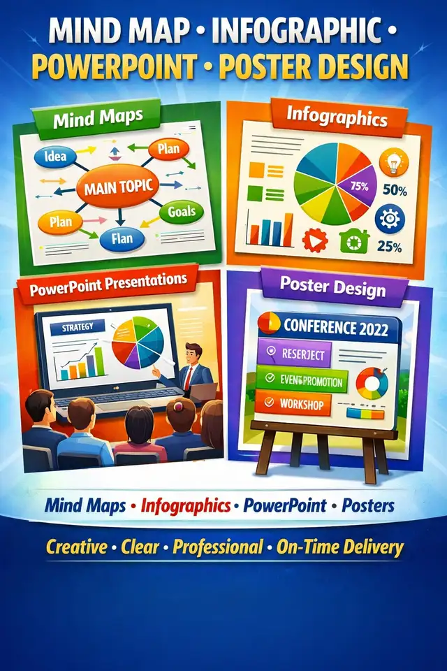 MIND MAP, INFOGRAPHIC, POWERPOINT PRESENTATION, POSTER DESIGN