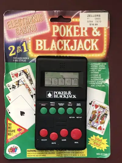 Vintage handheld electronic poker and blackjack casino game, View more