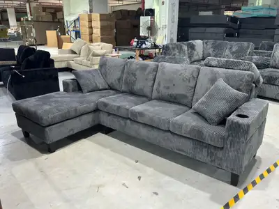 Grey Sectional Corduroy Material Sofa with Storage Buy Now , View more