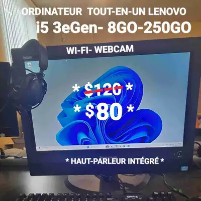 ORDINATEUR  TOUT-EN-UN  LENOVO 20"- 8GO- 250GO, View more