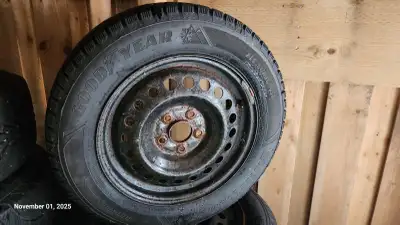 215/60R16 Goodyear Wintercommand snow tires on Honda rims. Used