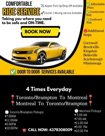 Montreal To Toronto Rideshare, View more