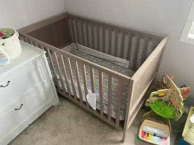 Baby Crib – Grey/Taupe Wood.  Great condition.  OBO, View more