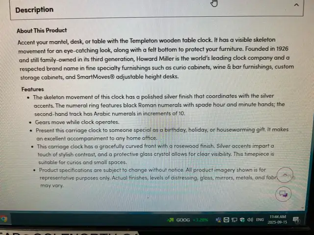 Table top clock( Howard Miller ) in Home Décor & Accents in Markham / York Region - Image 5