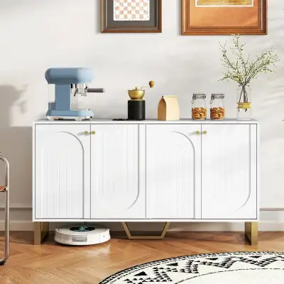 Modern Sideboard Buffet Cabinet with 4 Doors, gold legs, View more