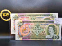 1969   Canadian $20 in 2 Consecutive Banknotes
